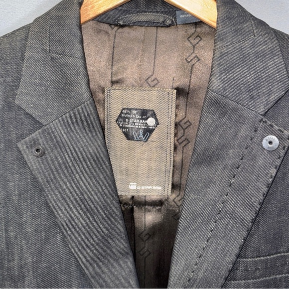 G-Star Raw Blazer Mens XL Charcoal Denim Sport Coat Two Button Lined Jacket - Picture 5 of 14